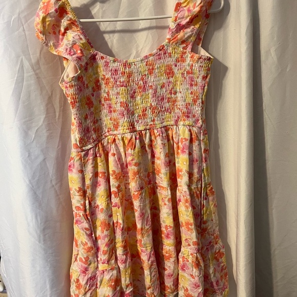 HOLLISTER DRESS FLORAL PINK YELLOW ELASTIC BACK RUFFLED STRAPS - Picture 4 of 9